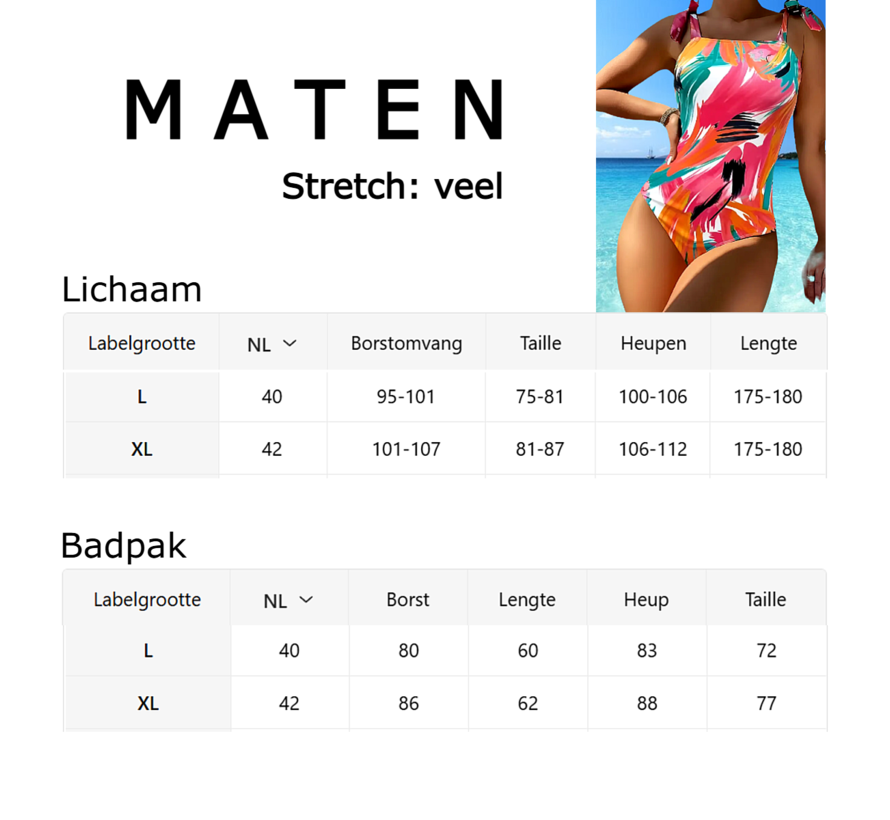 LaGloss® Badpak Graffiti Print – Eendelig Damesbadpak met Strikbandjes & Verwijderbare Vulling – Maat L