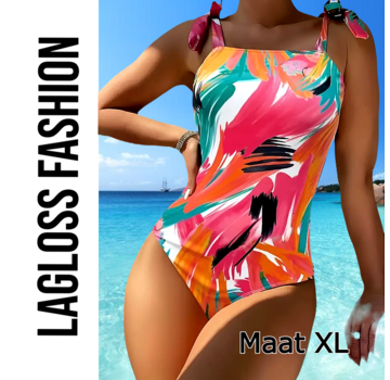 LaGloss Badpak Graffiti Print –Schouderbandjes met Strikjes – Maat XL