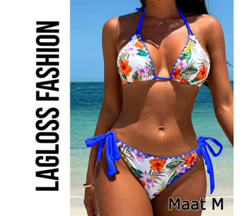 LaGloss 2-Delige Bikini Set Wit Blauw Bloemenprint – Maat M