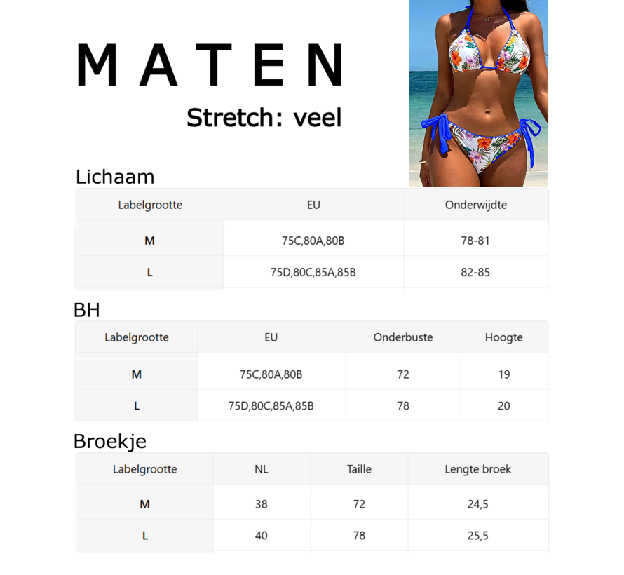 LaGloss® 2-Delige Bikini Set Wit Blauw – Bloemenprint Damesbadmode met V-Hals – Maat M