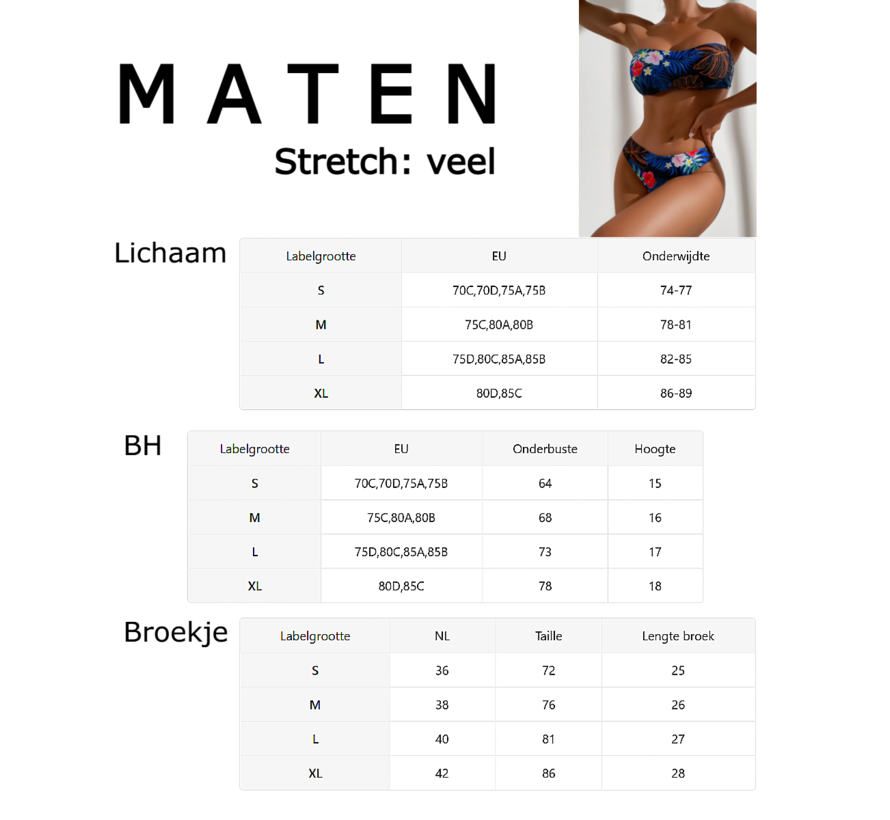LaGloss® Bikini Set Strapless Blauw met Bloemen – 2-Delige Bandeau Damesbadmode – Maat L
