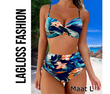 LaGloss 2-Delige Bikini Set met Bloemenpatroon en Hoge Taille - Maat L