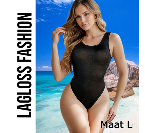 LaGloss LaGloss® Badpak Zwart met Open Rug – Figuurvormend Rugloos Damesbadpak met Buikcontrole – Maat L