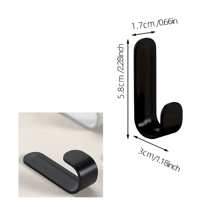Ophanghaken Zelfklevend – 8 stuks Zwarte J-Haakjes voor Wand, Muur & Deur – Plakhaken zonder Boren