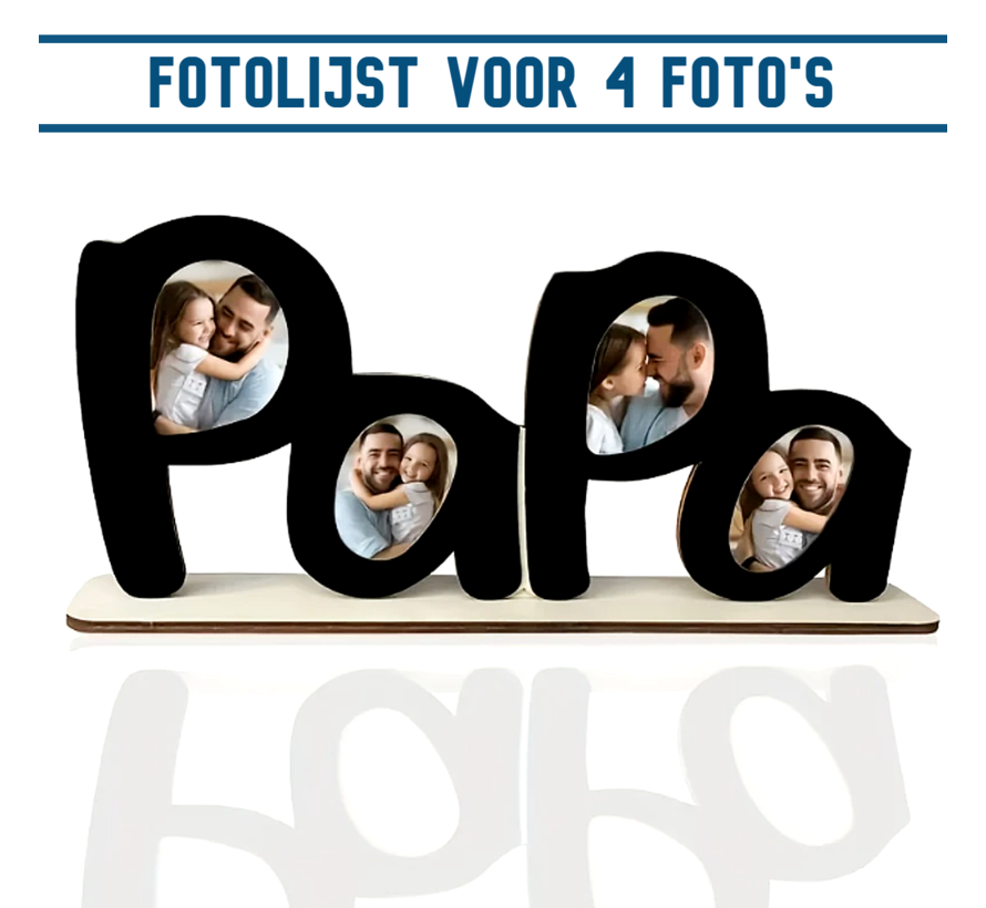 Papa Fotolijst Hout voor 4 Foto's - Cadeau Voor Vader - Staand Foto Lijst Model - 32 x 14 cm