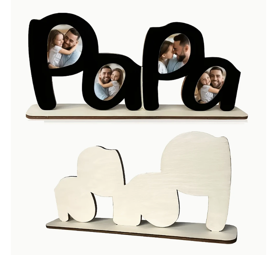 Papa Fotolijst Hout voor 4 Foto's - Cadeau Voor Vader - Staand Foto Lijst Model - 32 x 14 cm