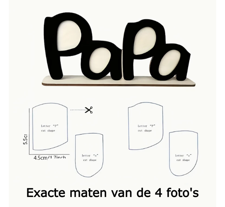 Papa Fotolijst Hout voor 4 Foto's - Cadeau Voor Vader - Staand Foto Lijst Model - 32 x 14 cm