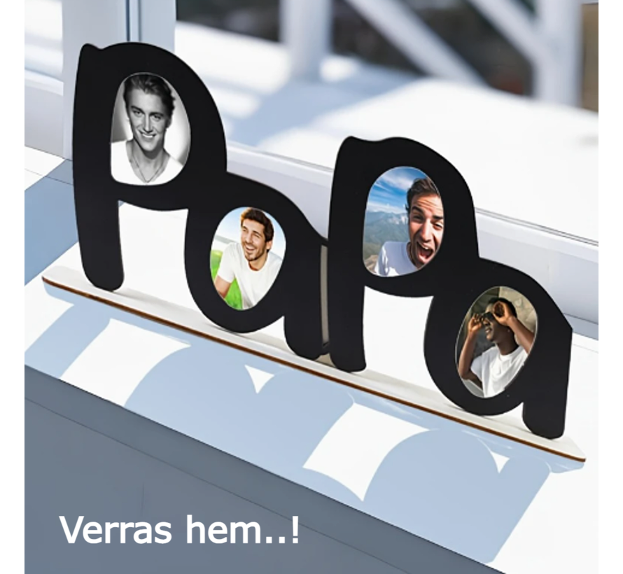 Papa Fotolijst Hout voor 4 Foto's - Cadeau Voor Vader - Staand Foto Lijst Model - 32 x 14 cm