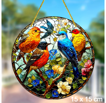 Allernieuwste.nl Raamhanger Kleurige Vogels Rond - 15 x 15 cm