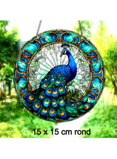 Allernieuwste.nl Raamhanger Pauw 2 Rond  - 15 x 15 cm
