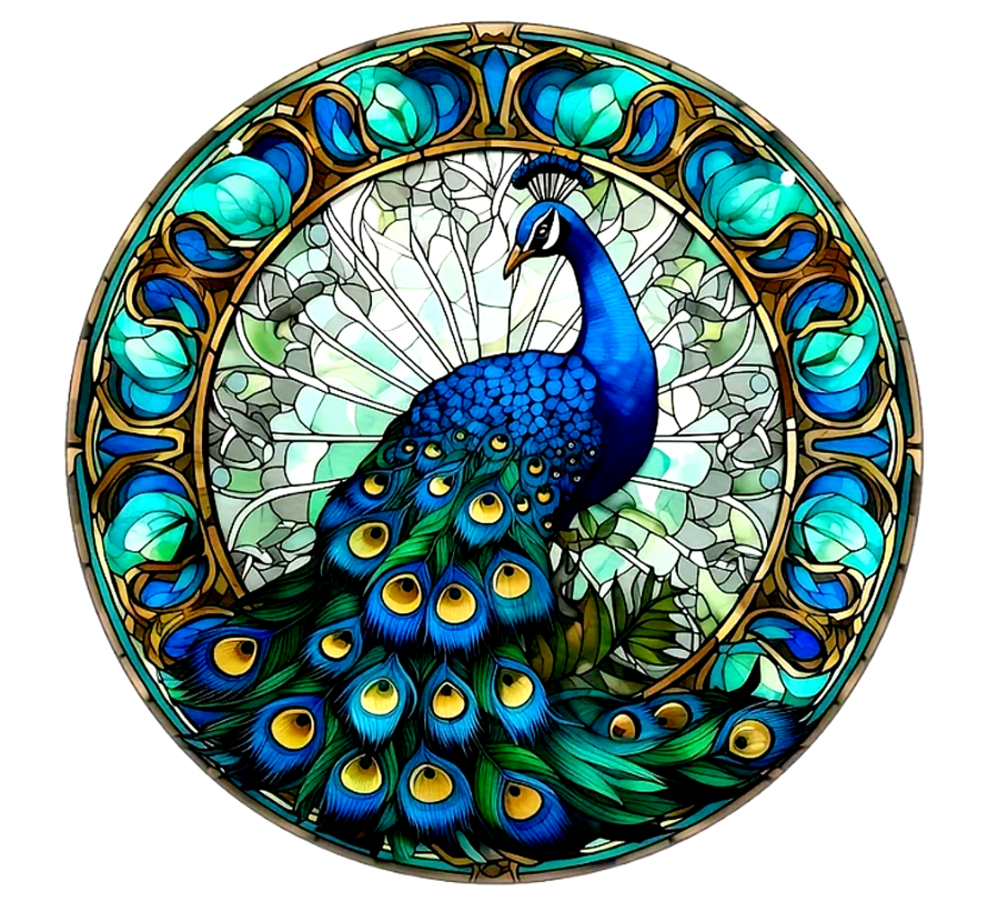 Raamhanger Pauw 2 – Raamdecoratie – Zonnevanger Acryl –  Rond 15 x 15 cm – Pauw