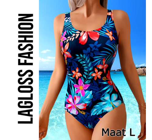 LaGloss LaGloss® Rugloos Badpak Tropisch Bloemenprint – Rugloos Damesbadpak met Verstelbare Taille – Maat L