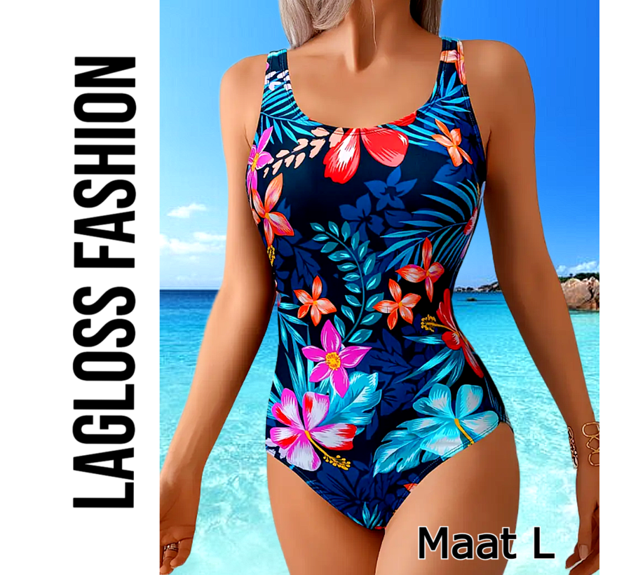 LaGloss® Rugloos Badpak Tropisch Bloemenprint – Rugloos Damesbadpak met Verstelbare Taille – Maat L