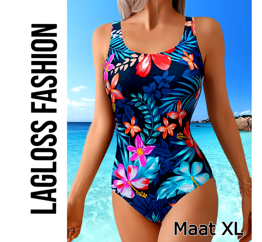 LaGloss® Rugloos Badpak Tropisch Bloemenprint – Rugloos Damesbadpak met Verstelbare Taille – Maat XL