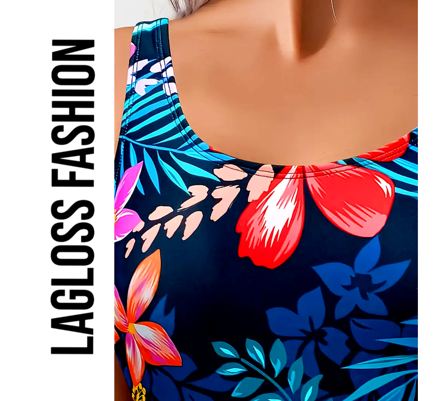 LaGloss® Rugloos Badpak Tropisch Bloemenprint – Rugloos Damesbadpak met Verstelbare Taille – Maat XXL