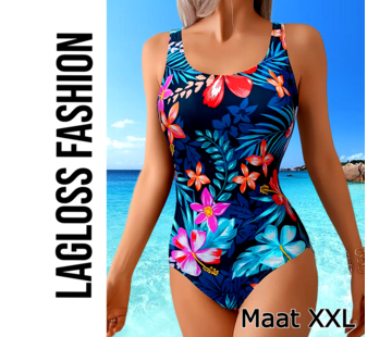 LaGloss Rugloos Badpak Tropisch Bloemenprint – Maat XXL