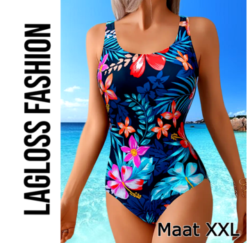 LaGloss Rugloos Badpak Tropisch Bloemenprint – Maat XXL