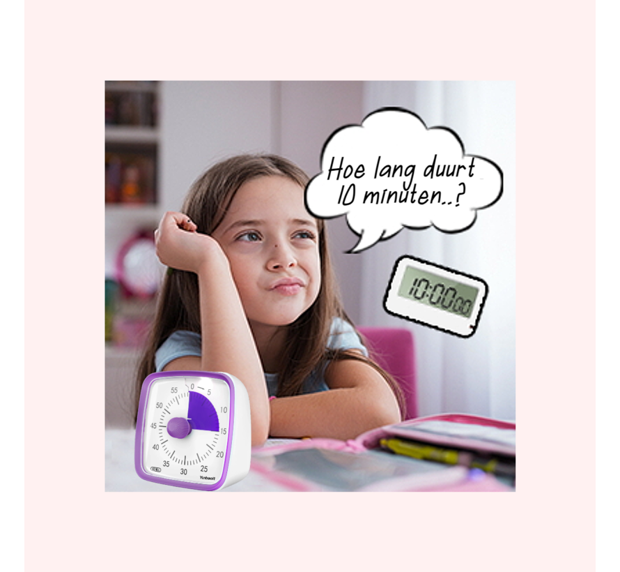 LaGloss® Visuele Afteltimer Countdown Timer Tijdklok 60 Minuten Leerklok Kind School Thuis Keuken Kantoor - Stille Timer Met Nachtlampje - Paars
