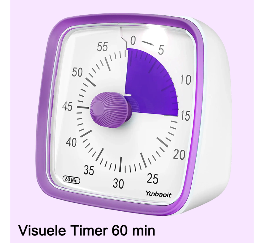 LaGloss® Visuele Afteltimer Countdown Timer Tijdklok 60 Minuten Leerklok Kind School Thuis Keuken Kantoor - Stille Timer Met Nachtlampje - Paars