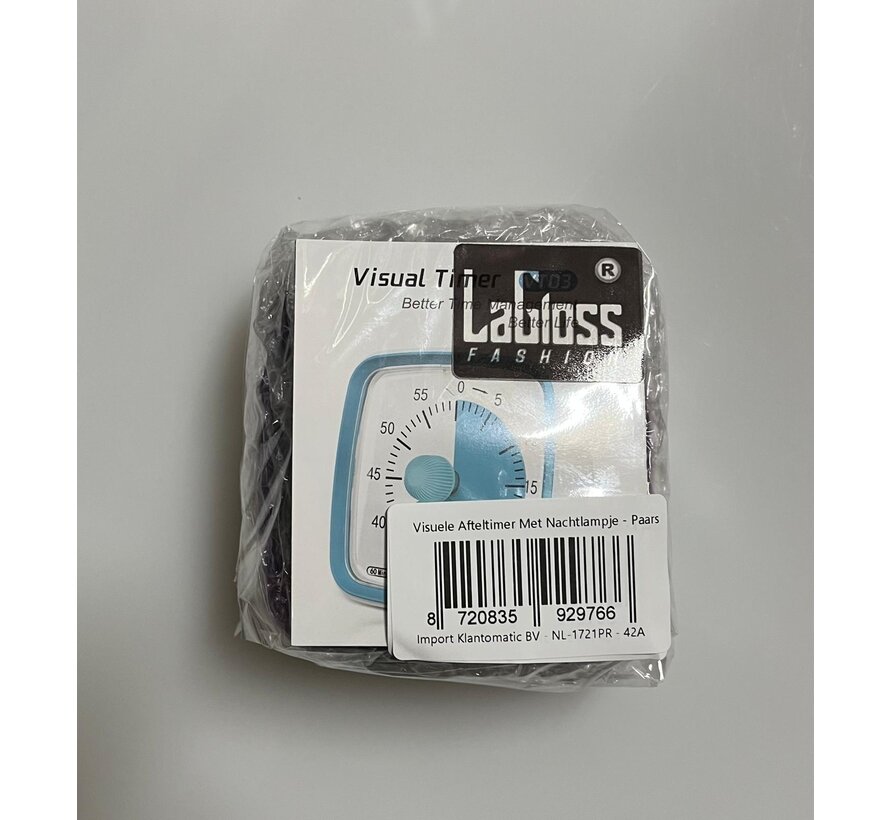 LaGloss® Visuele Afteltimer Countdown Timer Tijdklok 60 Minuten Leerklok Kind School Thuis Keuken Kantoor - Stille Timer Met Nachtlampje - Paars