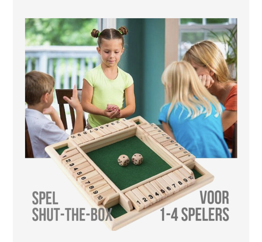 Allernieuwste.nl® Shut the box - Dobbelspel - 1 - 4 spelers - Houten Bordspel - Drankspel - Denkspel - Gezelschapsspel voor volwassenen en kinderen