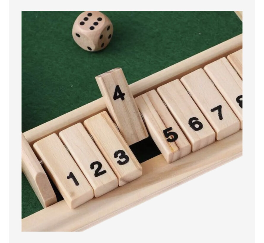 Allernieuwste.nl® Shut the box - Dobbelspel - 1 - 4 spelers - Houten Bordspel - Drankspel - Denkspel - Gezelschapsspel voor volwassenen en kinderen