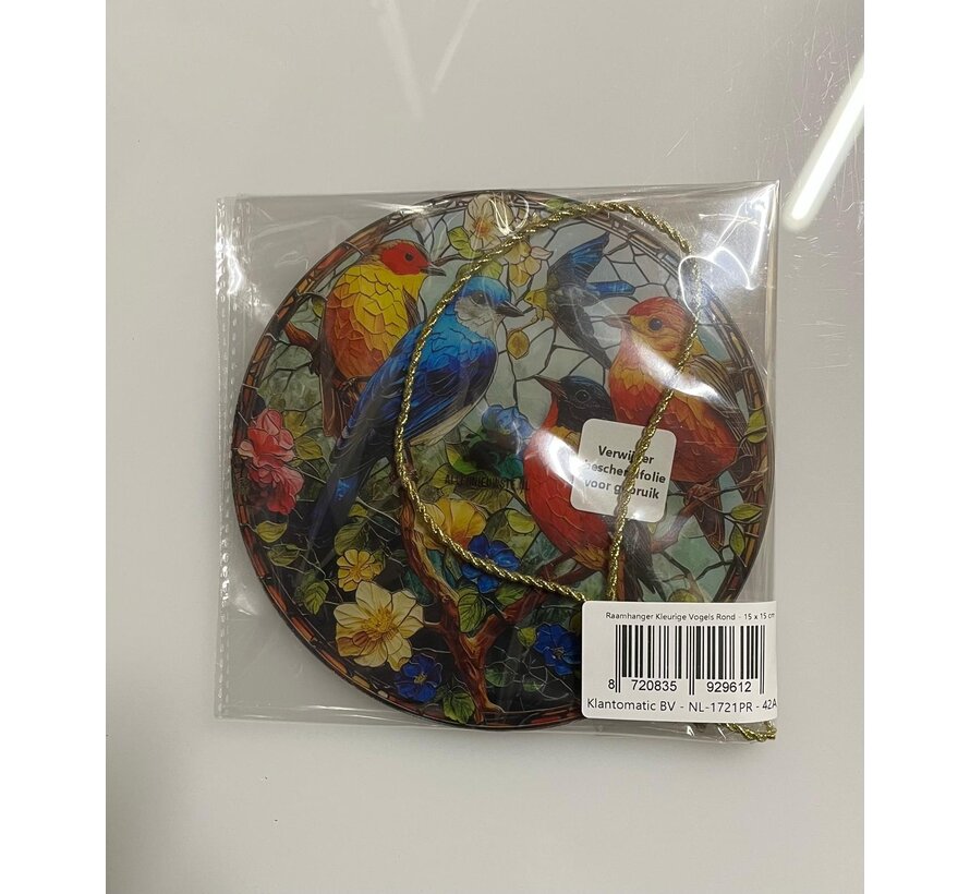 Raamhanger Kleurige Vogels Rond – Raamdecoratie – Zonnevanger Acryl – 15 x 15 cm – Vogel
