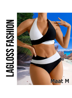 LaGloss Tweedelige Bikini Set Dames – Zwart Wit Design – Maat M