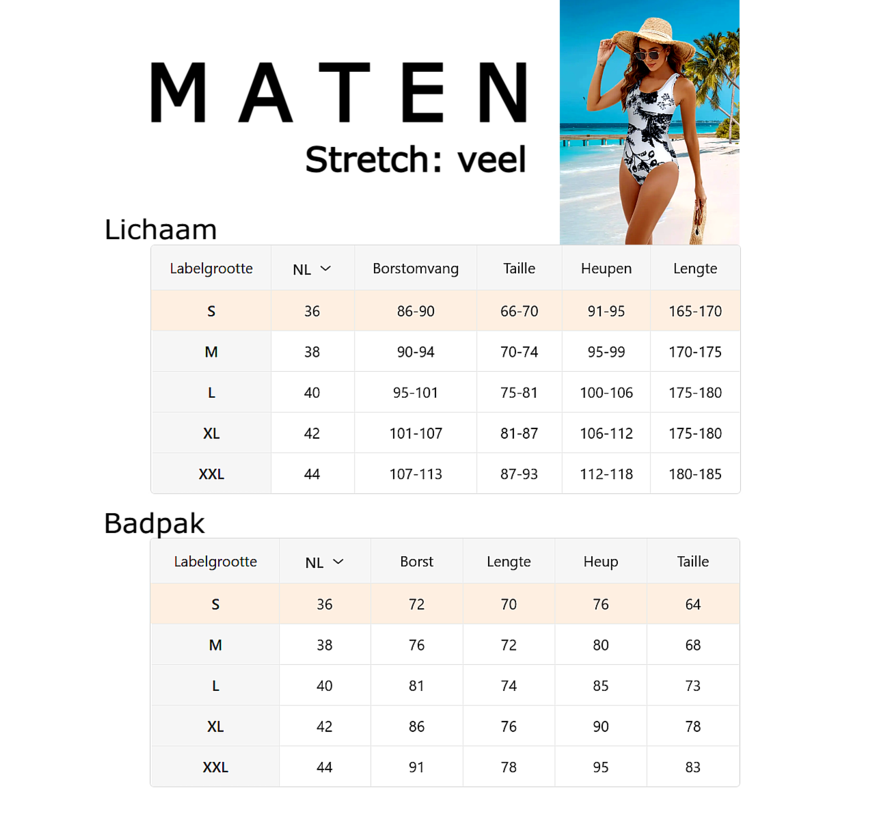 LaGloss® Badpak Dames – Zwart Wit Print – Eendelig Slankmakend Zwempak – Maat M