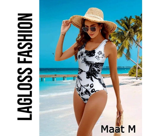 LaGloss LaGloss® Badpak Dames – Zwart Wit Print – Eendelig Slankmakend Zwempak – Maat M