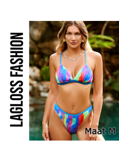 LaGloss 2-delige Bikini Set Kleurrijk All-over Print – Maat M