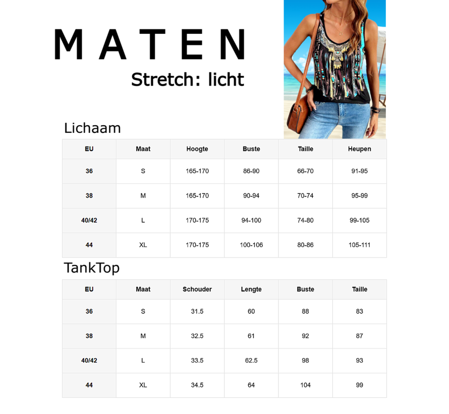 LaGloss® Tanktop Dames – All-over Kleurenprint - Mouwloos Ibiza Tuniek - Casual V-Hals Top - Maat L