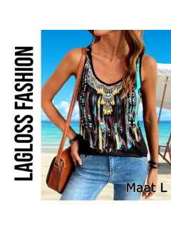 LaGloss Tanktop Ibiza Tuniek Dames – All-over Kleurenprint - Maat L