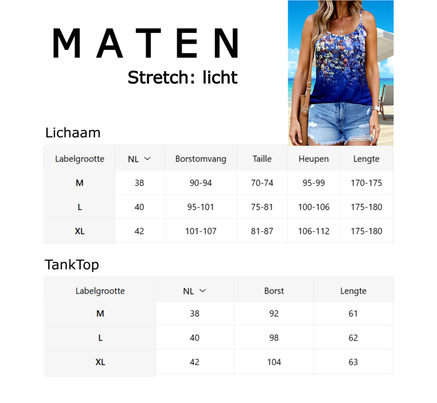 LaGloss® Tanktop Dames – All-over Bloemenprint - Mouwloos Shirt - Casual Ronde Hals Tank Top - Maat L