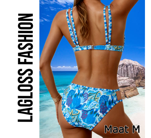 LaGloss LaGloss® 2-delige Blauwe Stijlvolle & Sexy Bikini Set – Middel Elastische Random Print – Perfect voor Strand – Maat M