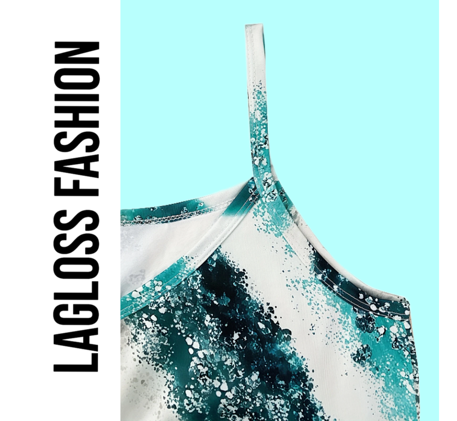 LaGloss® Mouwloze V-Hals Tanktop Dames Oceaan Blauw – Zomerse Elegante Top – Licht Elastisch – Maat M