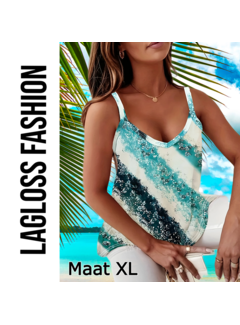 LaGloss Mouwloze V-Hals Tanktop Dames Oceaan Blauw – Maat XL