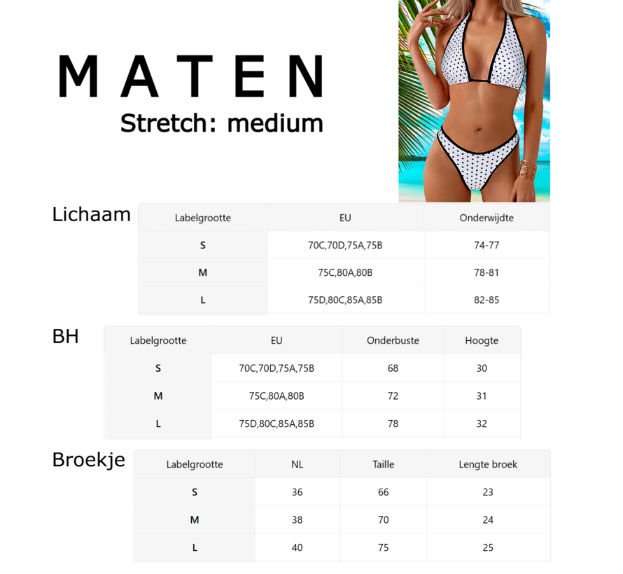 LaGloss® Polka Dot Halter Bikini Set – Sexy tweedelig Bikini met Strik in de Rug, Medium Stretch – Wit Maat M