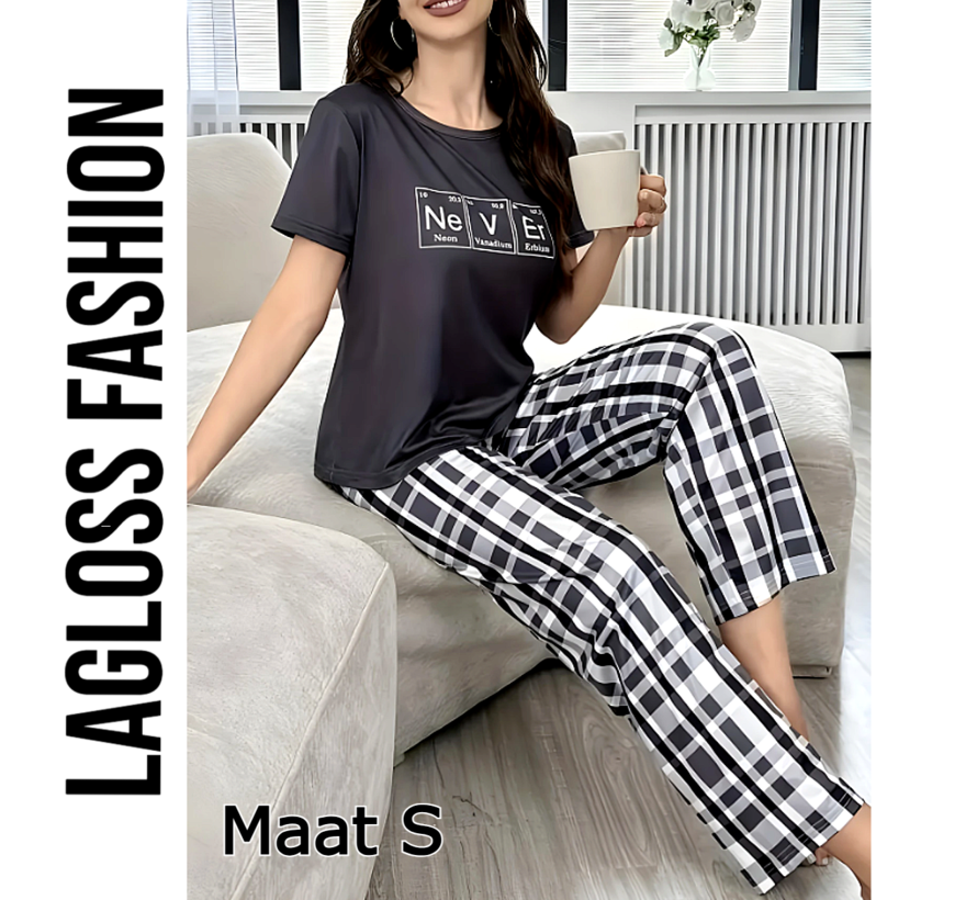 LaGloss® Pyjama Set voor Dames – Huispak met Geruite Broek – Zachte Lounge Pyjama Lente/Zomer Maat S