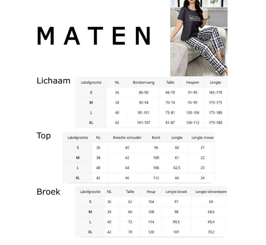 LaGloss® Pyjama Set voor Dames – Huispak met Geruite Broek – Zachte Lounge Pyjama Lente/Zomer Maat M