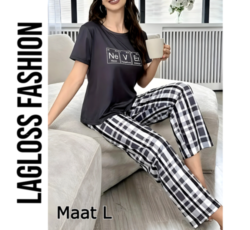 LaGloss LaGloss® Pyjama Set voor Dames – Huispak met Geruite Broek – Zachte Lounge Pyjama Lente/Zomer Maat L
