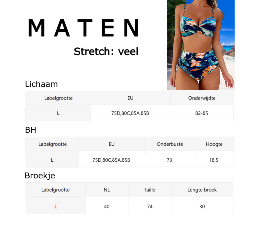 LaGloss® 2-Delige Bikini Set met Bloemenpatroon – Hoge Taille & Geplooid Design – Dames Badmode Maat XL