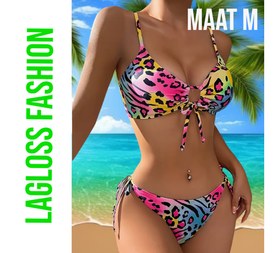 LaGloss® Neon Panter print Bikini-2 zomer - beach swimsuit - strand bikini zwembad - 2-delig - Maat M