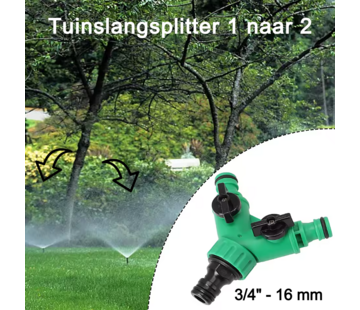 Allernieuwste.nl® 2-Weg Tuinslangsplitter 3/4”-16mm – Y-Waterverdeler – ABS Groen