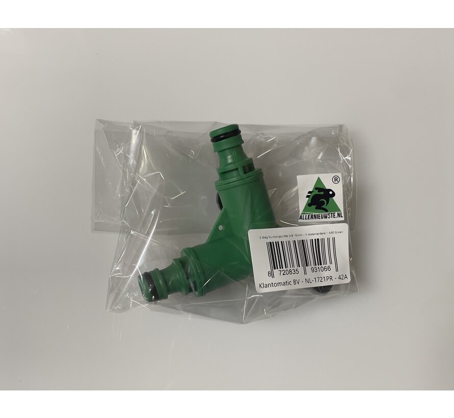 2-Weg Tuinslangsplitter 3/4”-16mm – Y-Waterverdeler Aparte Afgifte – Irrigatie, Tuin, Balkon – ABS Groen