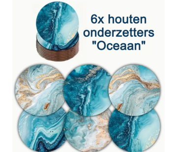 Allernieuwste.nl® Set van 6 Houten Onderzetters Oceaanthema –  10 cm