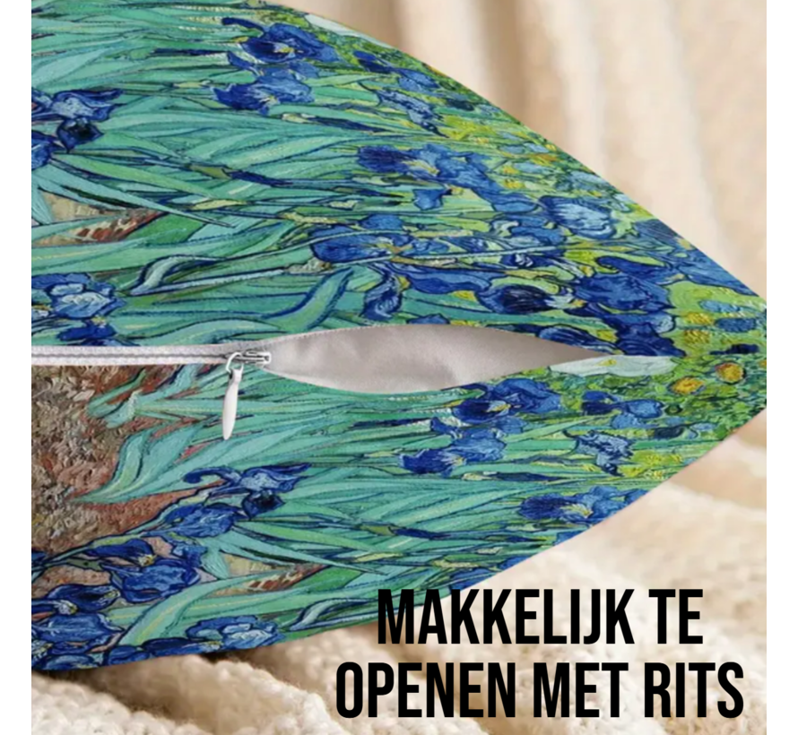 Allernieuwste.nl® Kussenhoes Vincent van Gogh Irisjes - Kussenovertrek Polyester - 45x45 cm