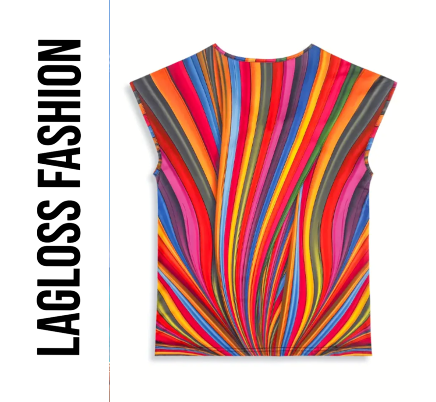 LaGloss® Dames Western Streep Tanktop – Kleurige V-Hals T-Shirt – Casual Korte Mouw Top – Lente/Zomer/Herfst – Licht Elastisch – Maat M