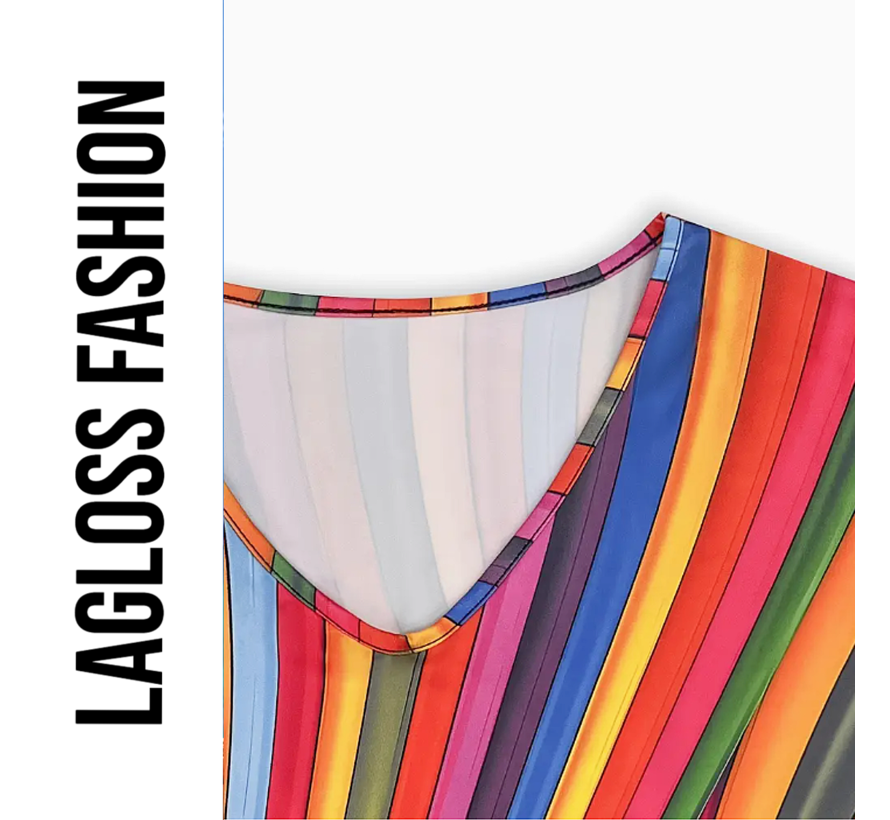 LaGloss® Dames Western Streep Tanktop – Kleurige V-Hals T-Shirt – Casual Korte Mouw Top – Lente/Zomer/Herfst – Licht Elastisch – Maat M