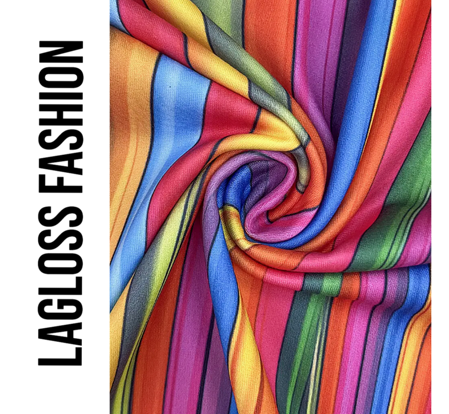 LaGloss® Dames Western Streep Tanktop – Kleurige V-Hals T-Shirt – Casual Korte Mouw Top – Lente/Zomer/Herfst – Licht Elastisch – Maat XXL